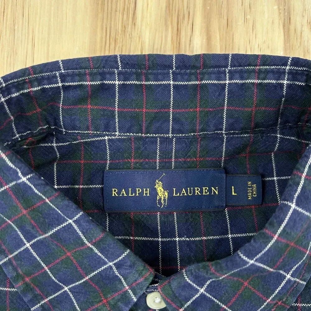 Polo Ralph Lauren Men's Large Blue Green Plaid Long Sleeve Button Shirt Classic